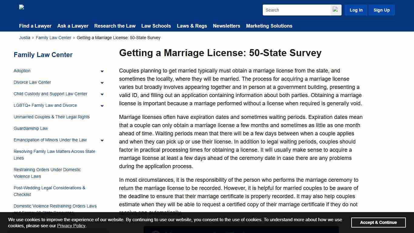Getting a Marriage License: 50-State Survey Family Law Center Justia