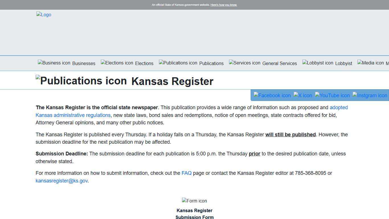 Kansas Secretary of State Publications Kansas Register